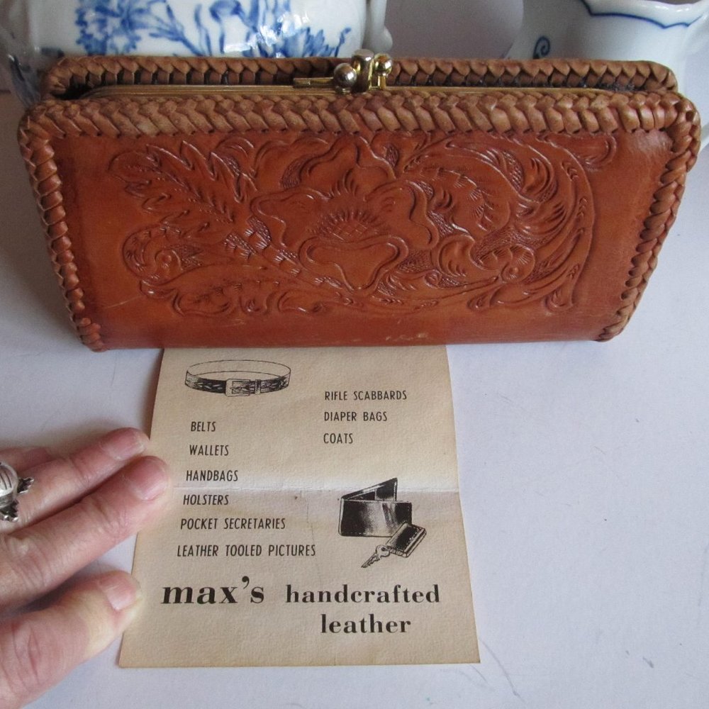 Hand Tooled Brown Leather Wallet Monogramed Initials DAB Cow Hide Leather Wallet